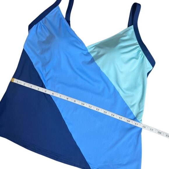 Talbots SUN OCEAN SAND COLORBLOCK V-NECK TANKINI Top Size 16 - Picture 12 of 14